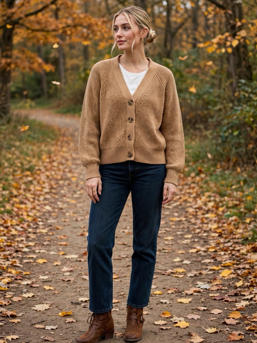 Old Navy Camel Tan Button-Front Cardigan Tortoiseshell Buttons | Size L